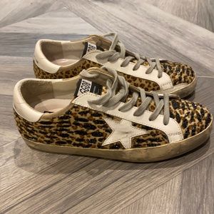 Golden goose superstar leopard hair sneaker with sparkles